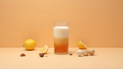 Iced Latte with Lemon Accents in a Minimal Setting
