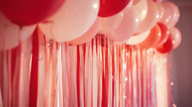 Pink and white and red balloon ribbon backdrop party decoration pink ribbon cascade festive backdrop