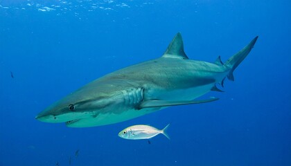 Obraz premium Shark Swimming Underwater with Small Fish