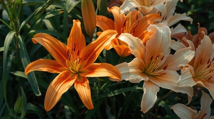Fototapeta premium Vibrant orange lilies in full bloom