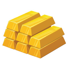 Cartoon Stack of Shiny Gold Bars (Ingots) Isolated on White Background. Investment, Wealth, and Financial Success Symbol.