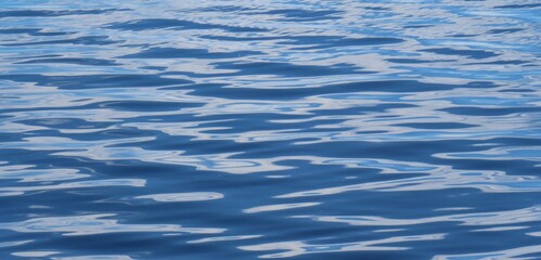 Closeup of blue water texture, panoramic view