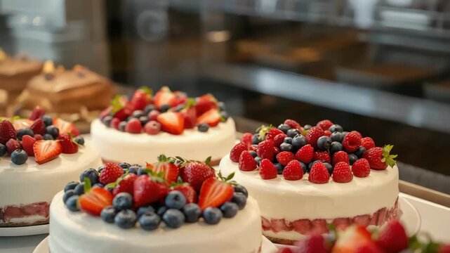 Strawberry blueberry layered cake with fresh berries whipped cream berry dessert elegant garnish