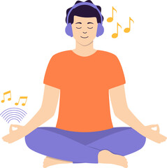 Man meditating with music