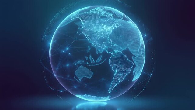 Digital globe with glowing network connections representing global communication and technology
