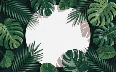 Tropical Monstera and Palm Leaves with White Circle Frame Design
