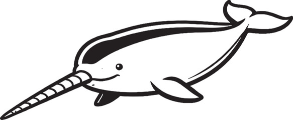 Narwhal Black and White 3D Lite Line Art Illustration © chien
