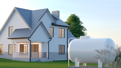 Propane Gas Tank near house, 3d illustration
