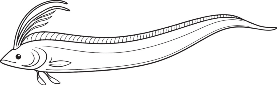Oarfish Black and White 3D Line Art Illustration EPS SVG Trace Friendly