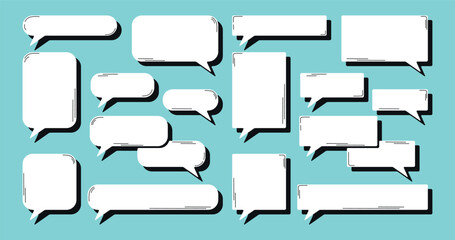Obraz premium Set of volumetric white speech bubbles with bold black shadow in comic style for dialogs
