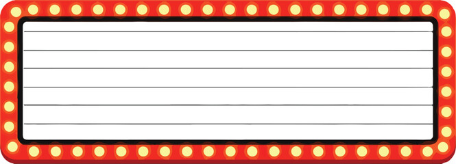Naklejka premium A bright marquee sign with red border and yellow lights is seen in a close-up view against a transparent background