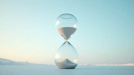 Minimal Glass Hourglass against a Soft Blue Background
