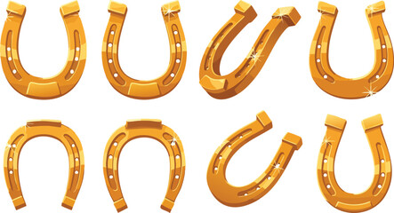 Golden Horseshoes Arranged in Two Rows. © rama coloring studio