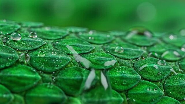Macro Close-Up of Water Droplets on Reptile Scales