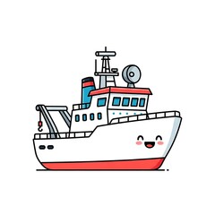 Obraz premium Cartoon Fishing Boat with Happy Face Illustration.
