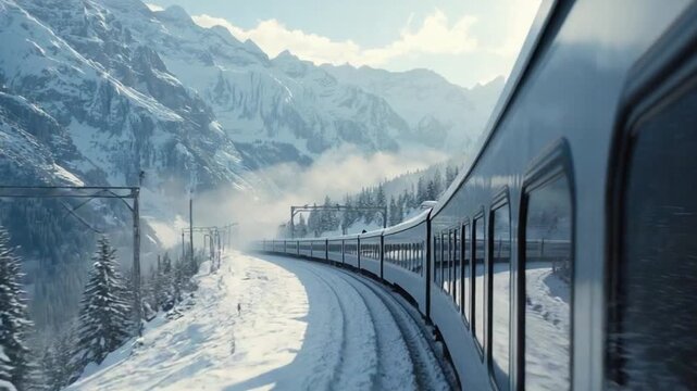 Train Crossing Snowy Mountains Under Extreme Cold Watch
