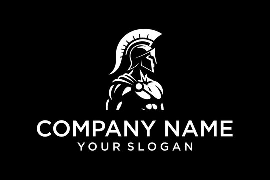 Spartan Warrior Helmet Profile Logo Design on Black Background