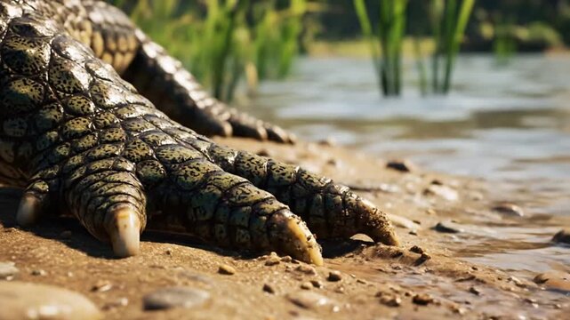 Close-Up of Crocodile Claw Digging into Riverbank Soil