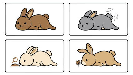 Obraz premium Cute Cartoon Rabbits Vector Set: Happy, Angry, Curious, and Lucky Bunnies in Various Poses & Emotions