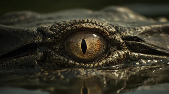 Close-Up of Crocodile Eye Partially Submerged in Water