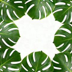 Tropical Monstera Leaf Frame on White Background