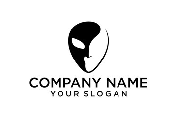 Minimalist Alien Head Logo. Black and White Extraterrestrial Face Silhouette Design for Company Branding and Sci-Fi Concepts.