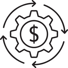 Financial process icon showing money circulation within a gear mechanism isolated on white background, illustration