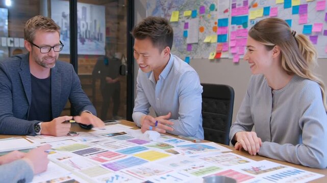 Team Meeting with Colorful Design Materials.