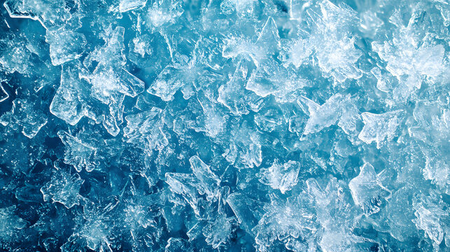 Frosty blue ice crystal texture with sharp details and frozen patterns, ideal for winter themes, cold backgrounds, freshness, and natural textures.