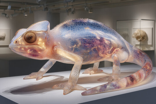 Transparent Iridescent Chameleon Sculpture Art