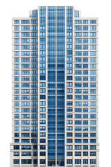 Obraz premium Tall Modern Beige Building with Blue Glass Windows Isolated on Transparent Background