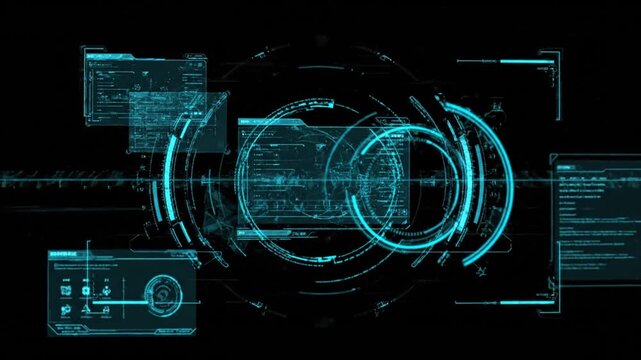 Digital Interface: Futuristic and complex digital interface with glowing geometric shapes, data visualizations and abstract elements. A technological marvel of data streams, interconnected systems.