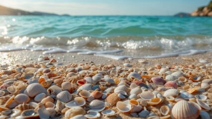 Obraz premium Seashells on a sandy beach