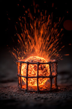 Glowing Hogmanay Fireball with Flying Sparks at Night