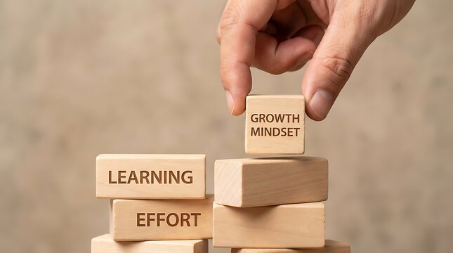 Hand building blocks for growth mindset.