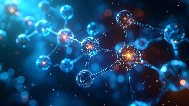 Molecular Marvel: A captivating display of intricate molecular structures, radiating with a vibrant blue and orange glow, symbolizing the core of scientific exploration and discovery.