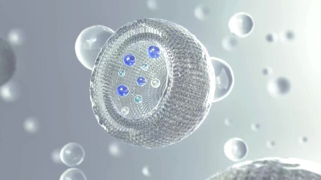 3d animation 3d video of cosmetic skincare hair care beautify essence with microscopic view of ingredients and particles for beauty products