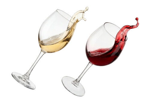 dynamic splash of white wine in a clear glass, captured in motion against a transparent background, refreshing and lively.