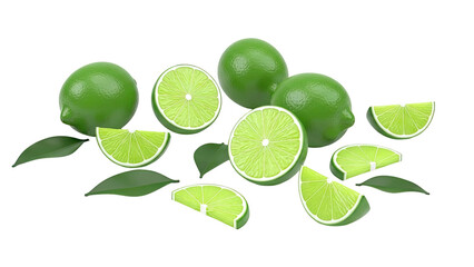 Fresh Limes and Slices with Leaves