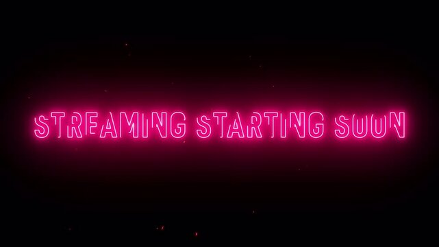 Stream starting soon neon text for twitch youtube gaming live stream overlay and countdown timer, on transparent background 4k 