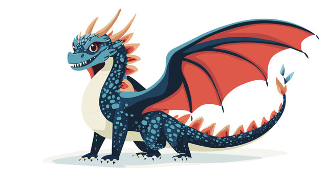 Blue Dragon with Red Wings Illustration.