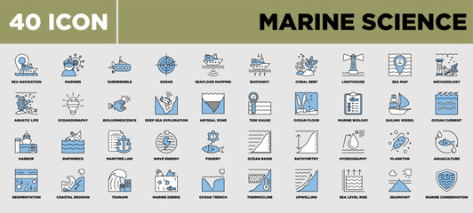 Marine Science Icon Set Blue Black © Muji