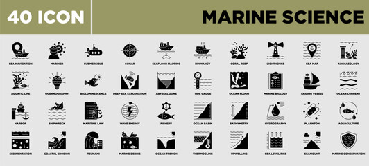 Marine Science Icon Set Glyph Black © Muji