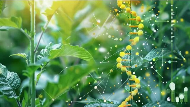 Digital Network Overlay on Lush Green Plants with Yellow Flowers &ndash; Agri-Tech, Precision Farming & Sustainable Agriculture Concept
