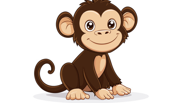 Cute Cartoon Monkey Sitting on Floor.