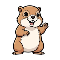 Obraz premium Happy Cartoon Beaver Character Waving Hand.