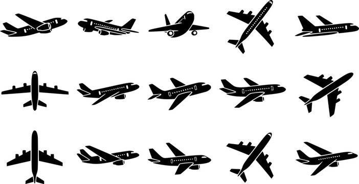 Airplan set of silhouette. Airplane icon set vector on white background
