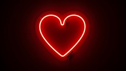 Theme Valentine's Day,&nbsp;Vibrant red neon heart sign glowing brightly in dark background