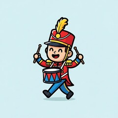Naklejka premium Cartoon Drummer Boy in Red Uniform.