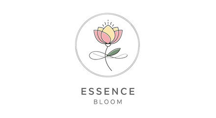 Fototapeta premium Simple Line Drawing of Pink Flower Logo.
